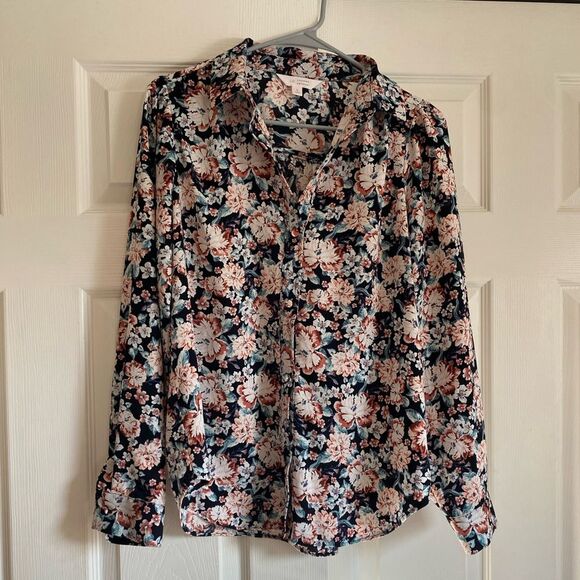 Lauren Conrad small floral granny button up long sleeve retro print collared - Picture 6 of 6